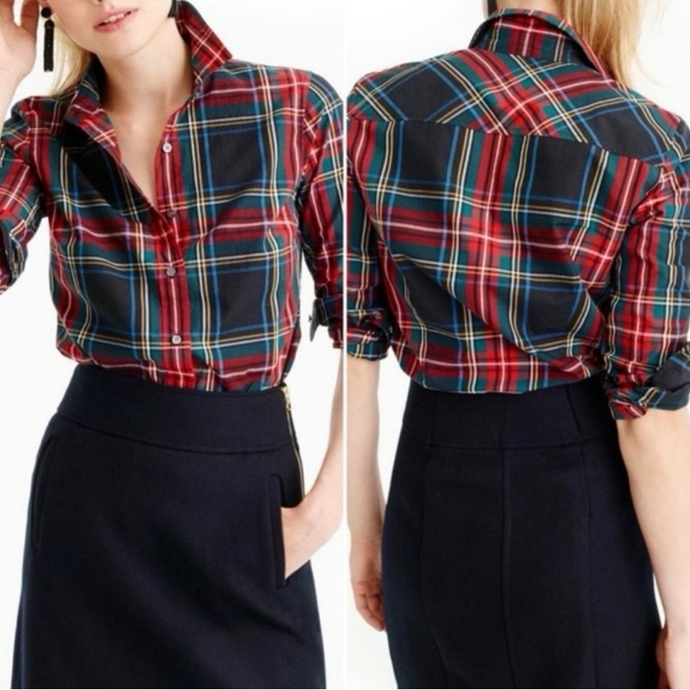J. Crew Black Stewart Tartan Button Down Perfect Shirt
